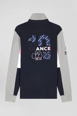Regular navy blue XV de France long-sleeved cotton rugby shirt
