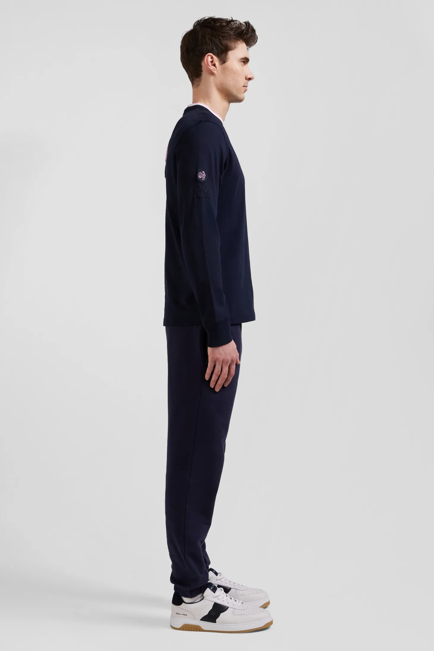 Regular navy blue XV de France long-sleeved cotton T-shirt