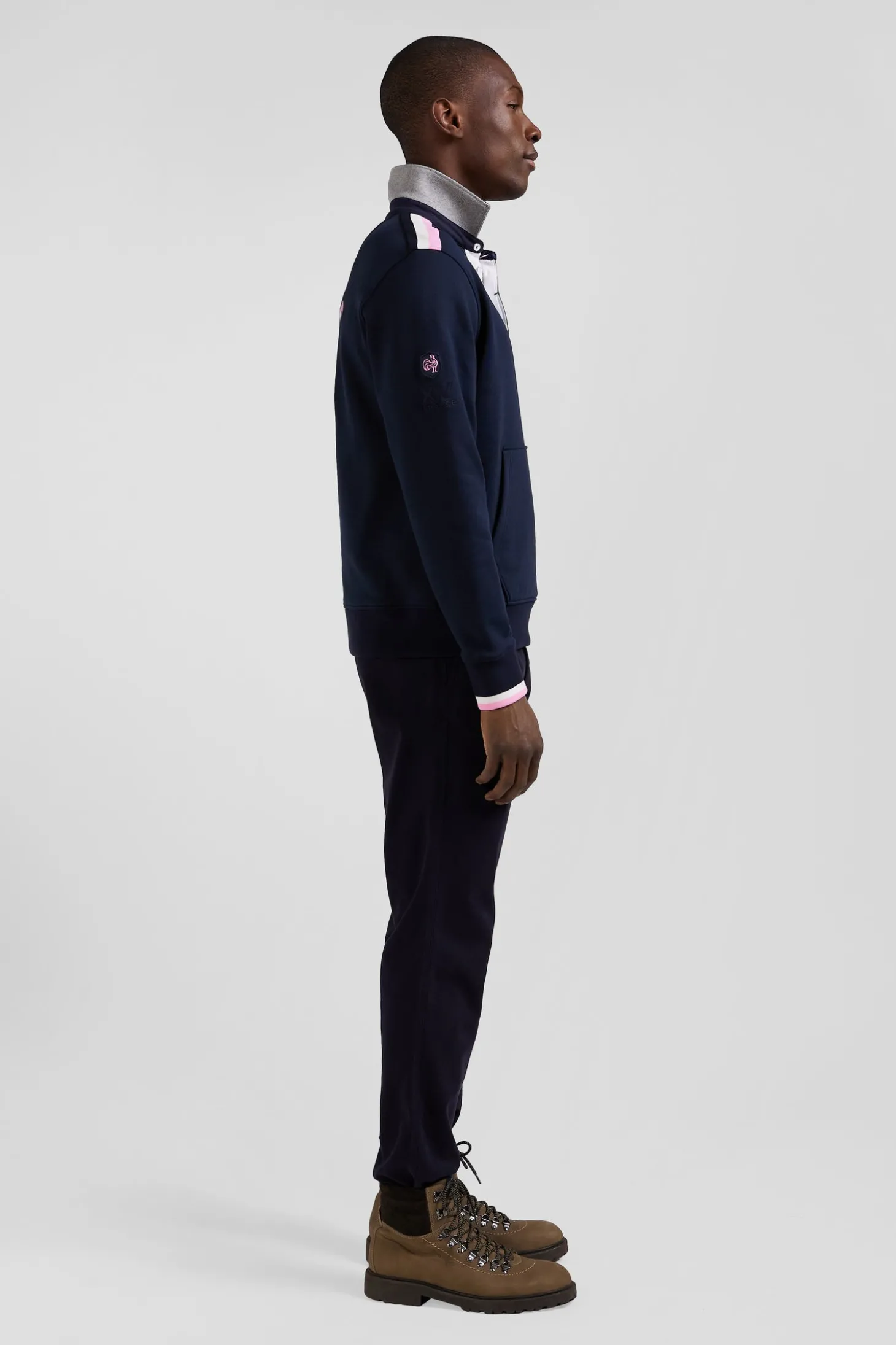 Regular navy blue XV de France cotton sweatshirt with rugby shirt collar