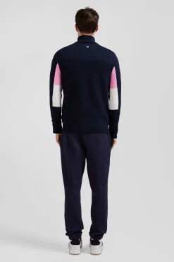 Regular navy blue XV de France cotton semi-zipped jumper