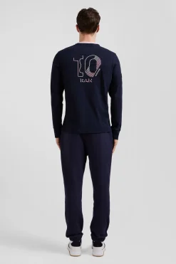Regular navy blue XV de France long-sleeved cotton T-shirt