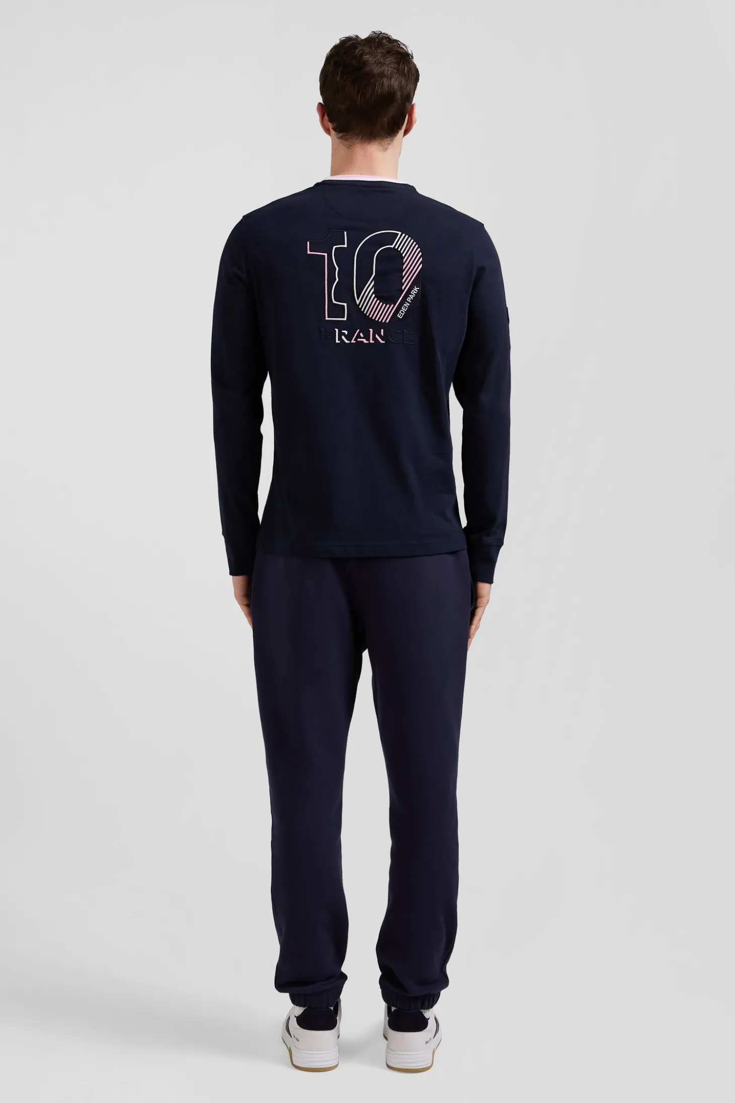 Regular navy blue XV de France long-sleeved cotton T-shirt