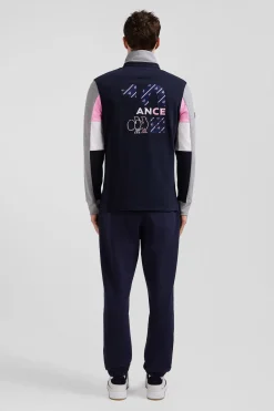 Regular navy blue XV de France long-sleeved cotton rugby shirt