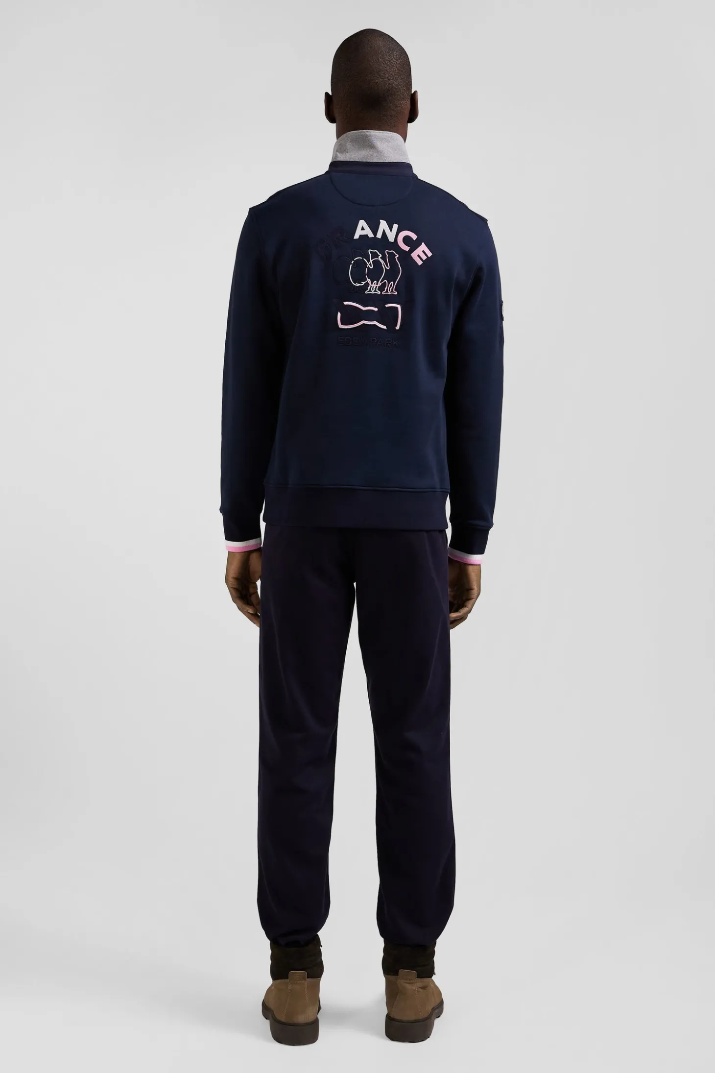Regular navy blue XV de France cotton sweatshirt with rugby shirt collar