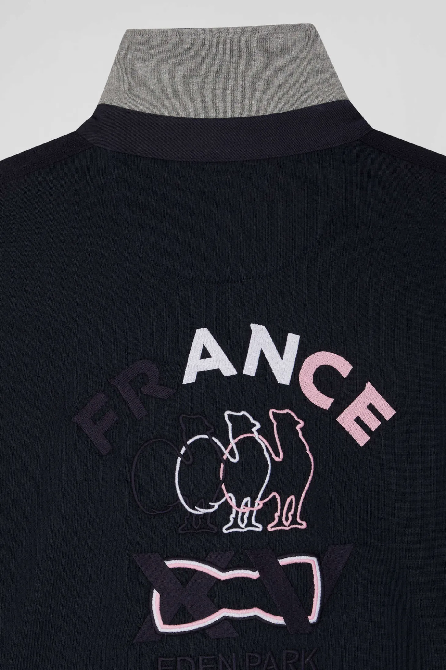 Regular navy blue XV de France cotton sweatshirt with rugby shirt collar