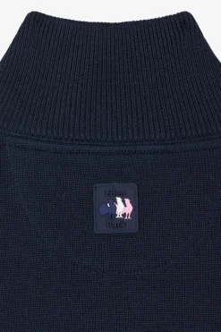Regular navy blue XV de France cotton semi-zipped jumper