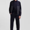 Regular navy blue zipped cotton blend sweatshirt