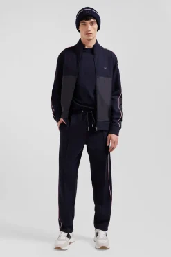 Regular navy blue zipped cotton blend sweatshirt
