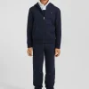 Regular navy blue zipped cotton hoodie