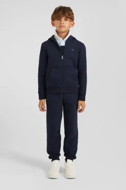 Regular navy blue zipped cotton hoodie