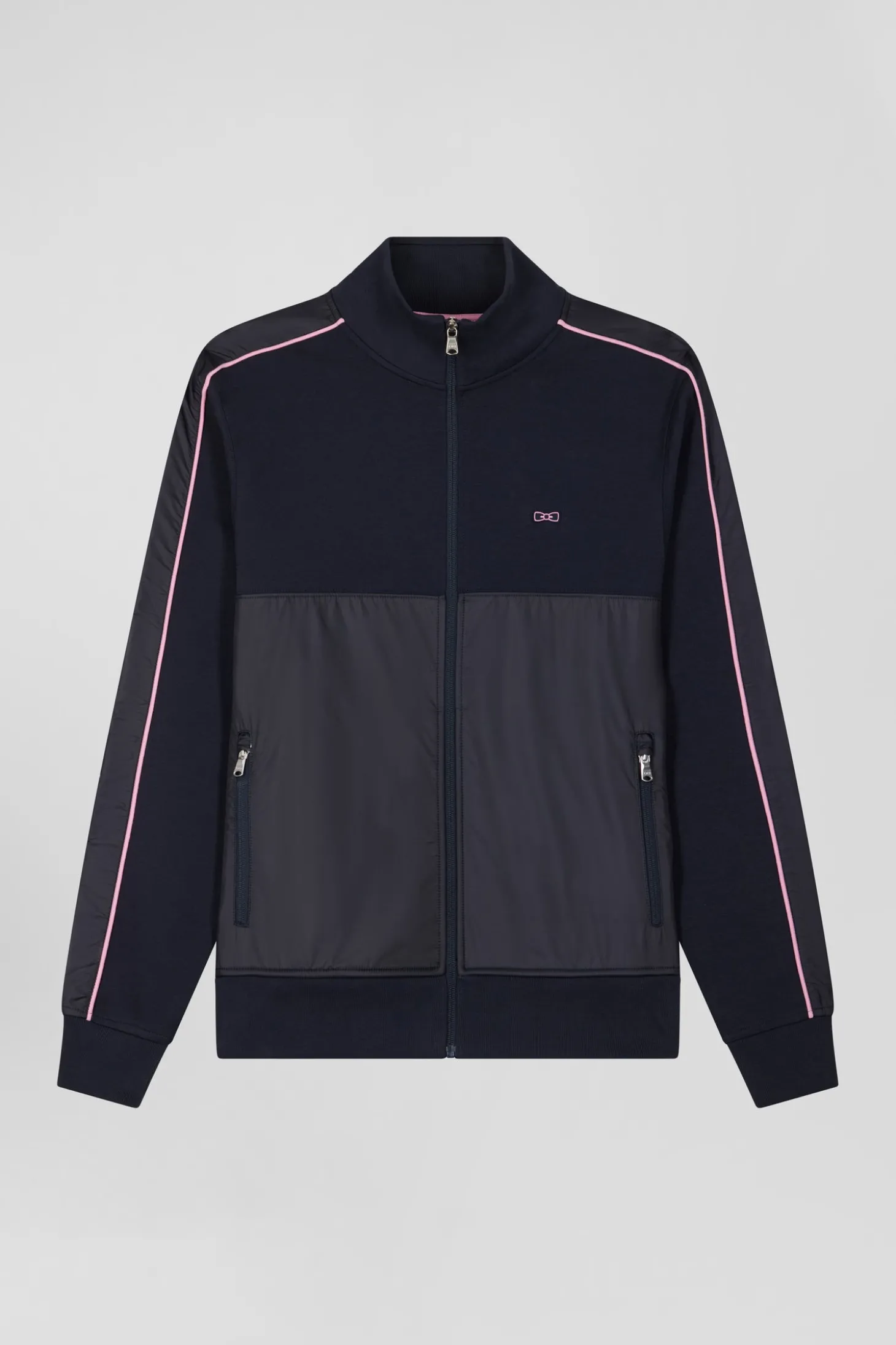Regular navy blue zipped cotton blend sweatshirt