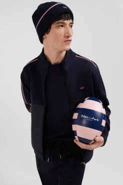 Regular navy blue zipped cotton blend sweatshirt