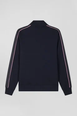 Regular navy blue zipped cotton blend sweatshirt