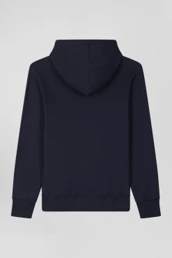 Regular navy blue zipped brushed cotton fleece hoodie