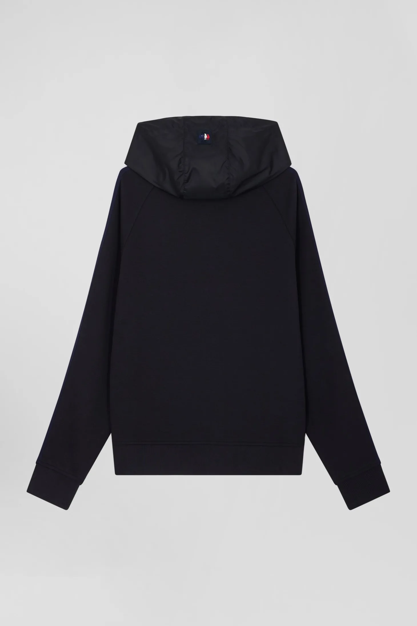 Regular navy blue zipped XV de France cotton blend hoodie