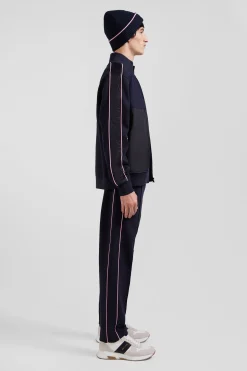 Regular navy blue zipped cotton blend sweatshirt