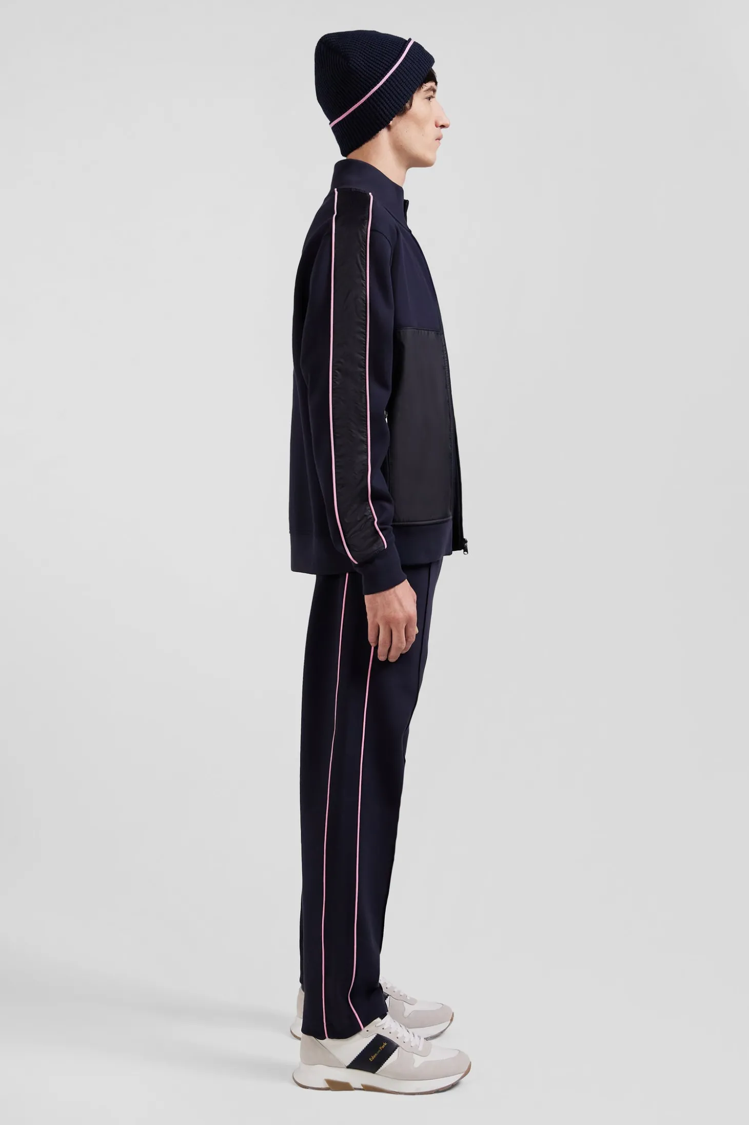 Regular navy blue zipped cotton blend sweatshirt