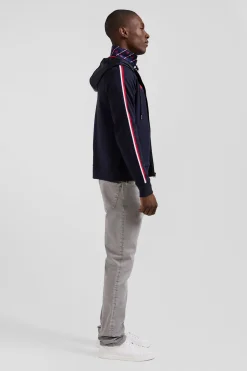 Regular navy blue zipped XV de France cotton blend hoodie