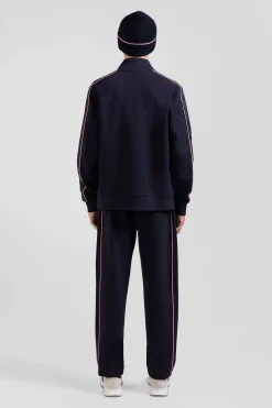 Regular navy blue zipped cotton blend sweatshirt