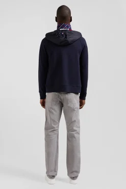 Regular navy blue zipped XV de France cotton blend hoodie