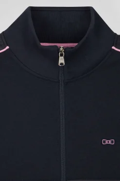 Regular navy blue zipped cotton blend sweatshirt