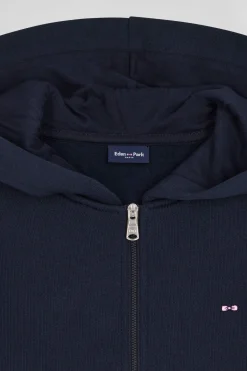 Regular navy blue zipped cotton hoodie