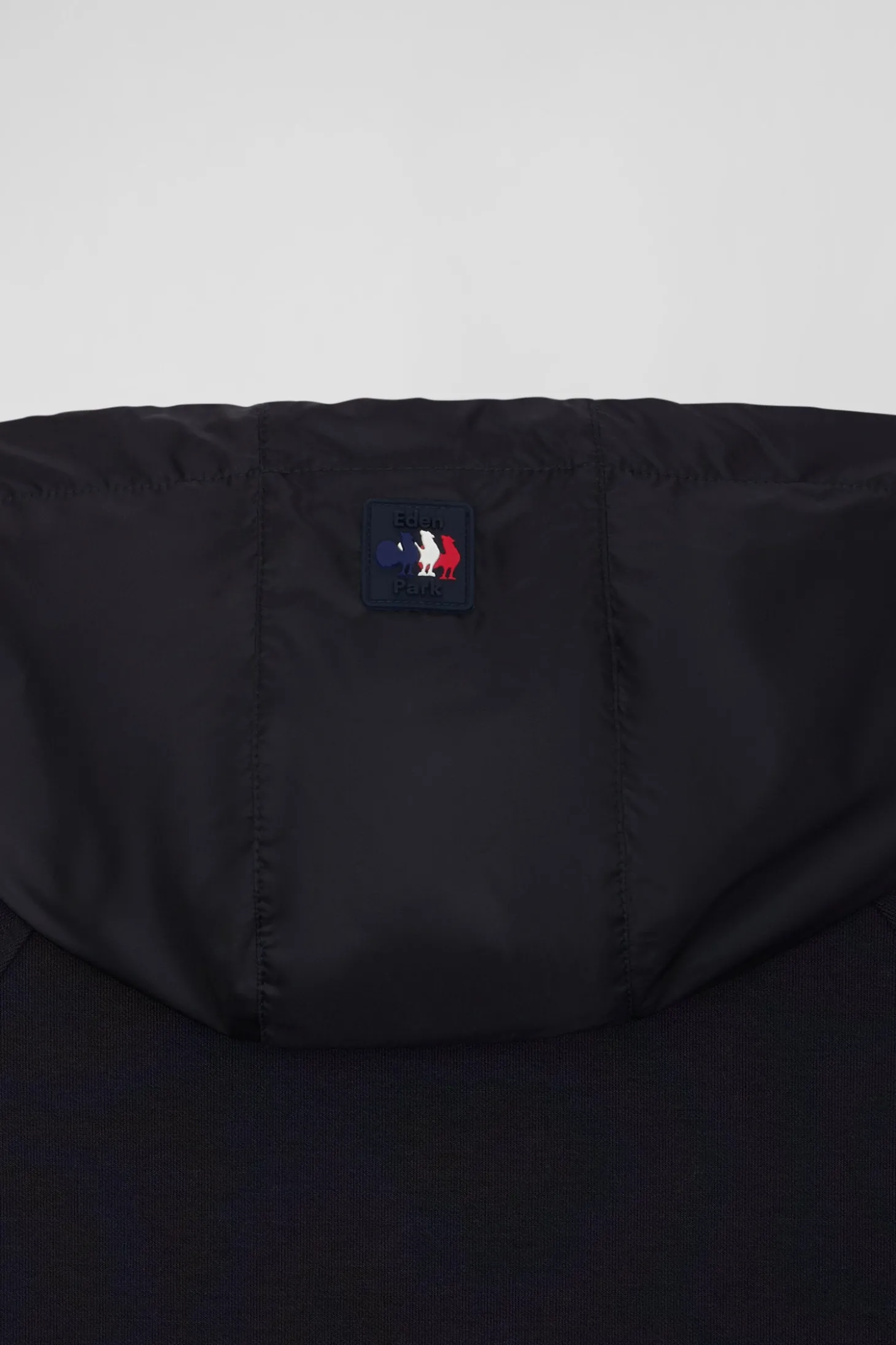 Regular navy blue zipped XV de France cotton blend hoodie