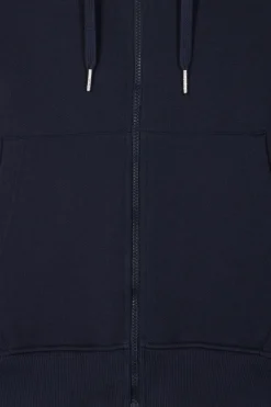 Regular navy blue zipped brushed cotton fleece hoodie