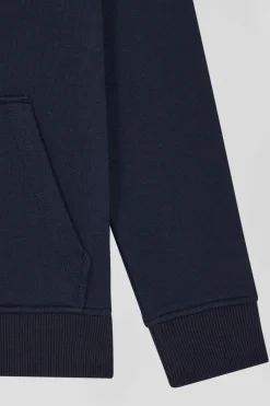 Regular navy blue zipped cotton hoodie