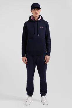 Regular navy brushed cotton fleece hoodie with Eden Park embroidery