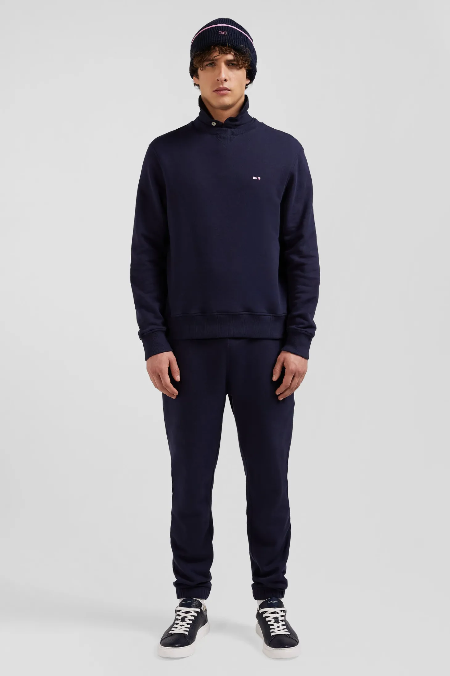 Regular navy brushed cotton fleece sweatshirt