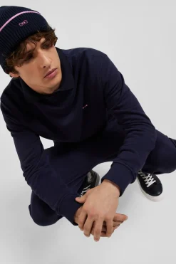 Regular navy brushed cotton fleece sweatshirt