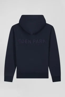 Regular navy brushed cotton fleece hoodie with Eden Park embroidery
