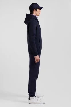 Regular navy brushed cotton fleece hoodie with Eden Park embroidery