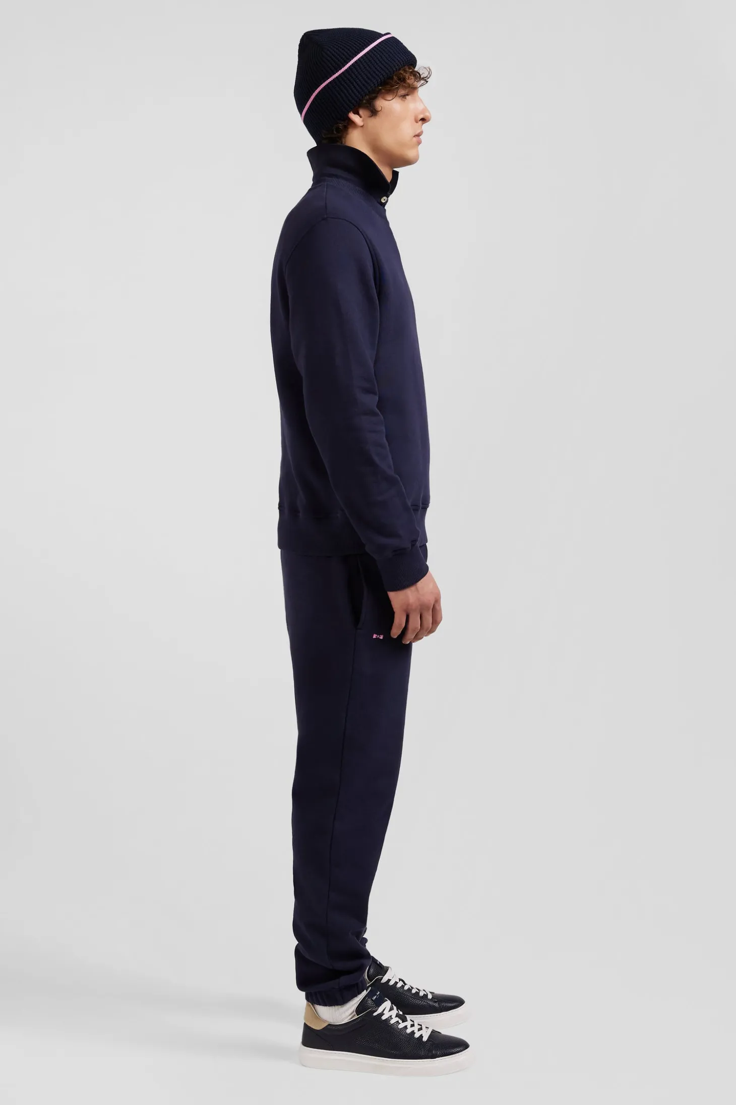 Regular navy brushed cotton fleece sweatshirt