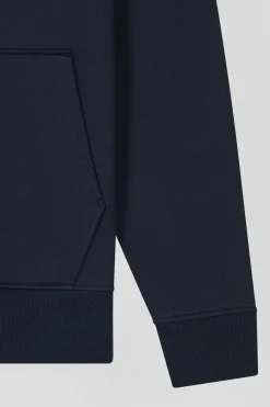 Regular navy brushed cotton fleece hoodie with Eden Park embroidery