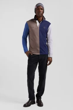Regular navy colorblock long-sleeved cotton rugby shirt