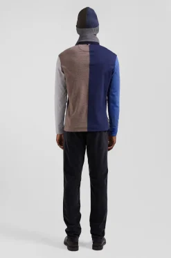 Regular navy colorblock long-sleeved cotton rugby shirt