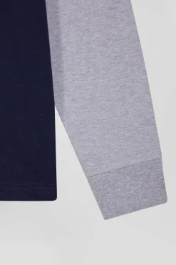 Regular navy colorblock long-sleeved cotton rugby shirt