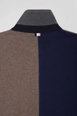 Regular navy colorblock long-sleeved cotton rugby shirt