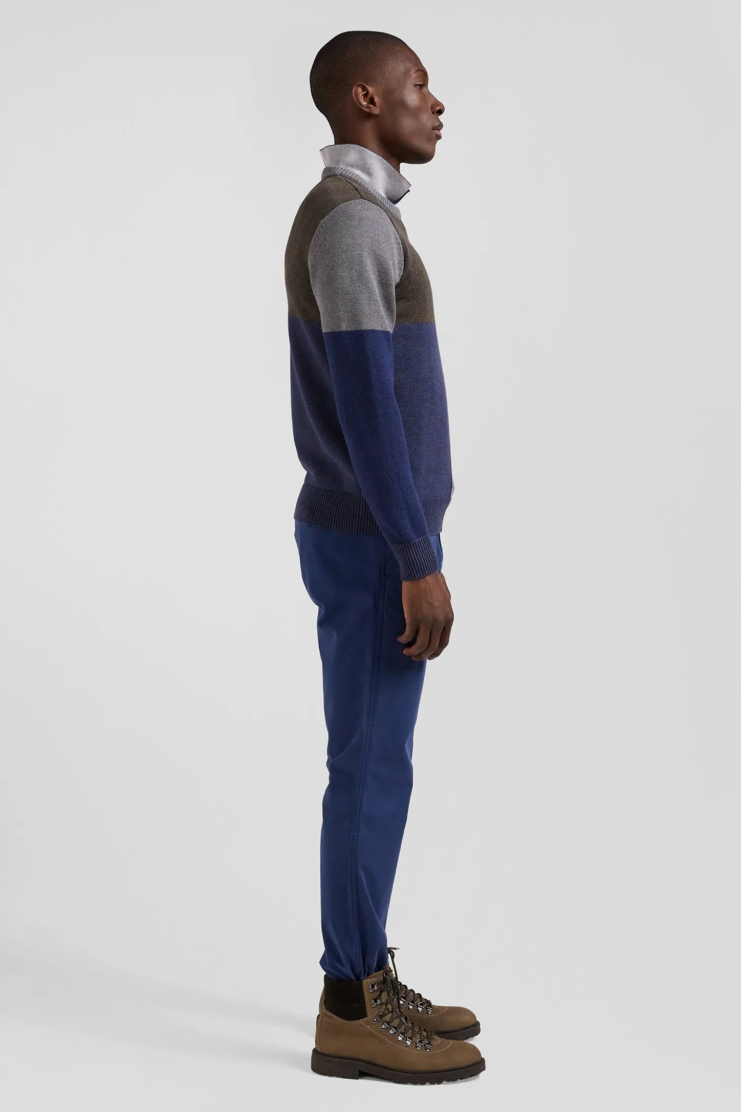 Regular navy colourblock Barbarian cotton crew neck jumper