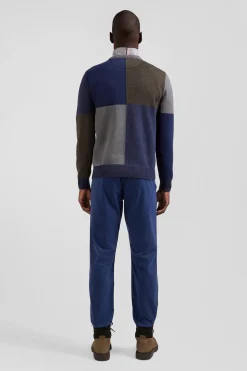 Regular navy colourblock Barbarian cotton crew neck jumper