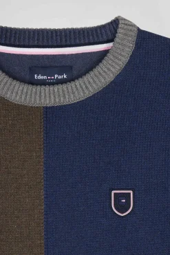Regular navy colourblock Barbarian cotton crew neck jumper
