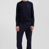 Regular navy long-sleeved cotton T-shirt with N°10 embroidery