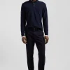 Regular navy long-sleeved cotton piqué polo shirt with XV de France embroidery