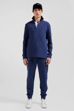 Regular navy long-sleeved cotton rugby shirt with bow tie details