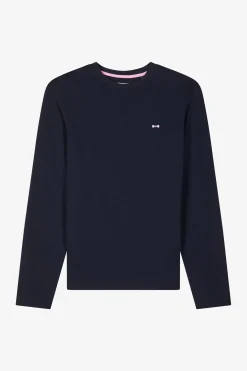 Regular navy long-sleeved cotton T-shirt with N°10 embroidery