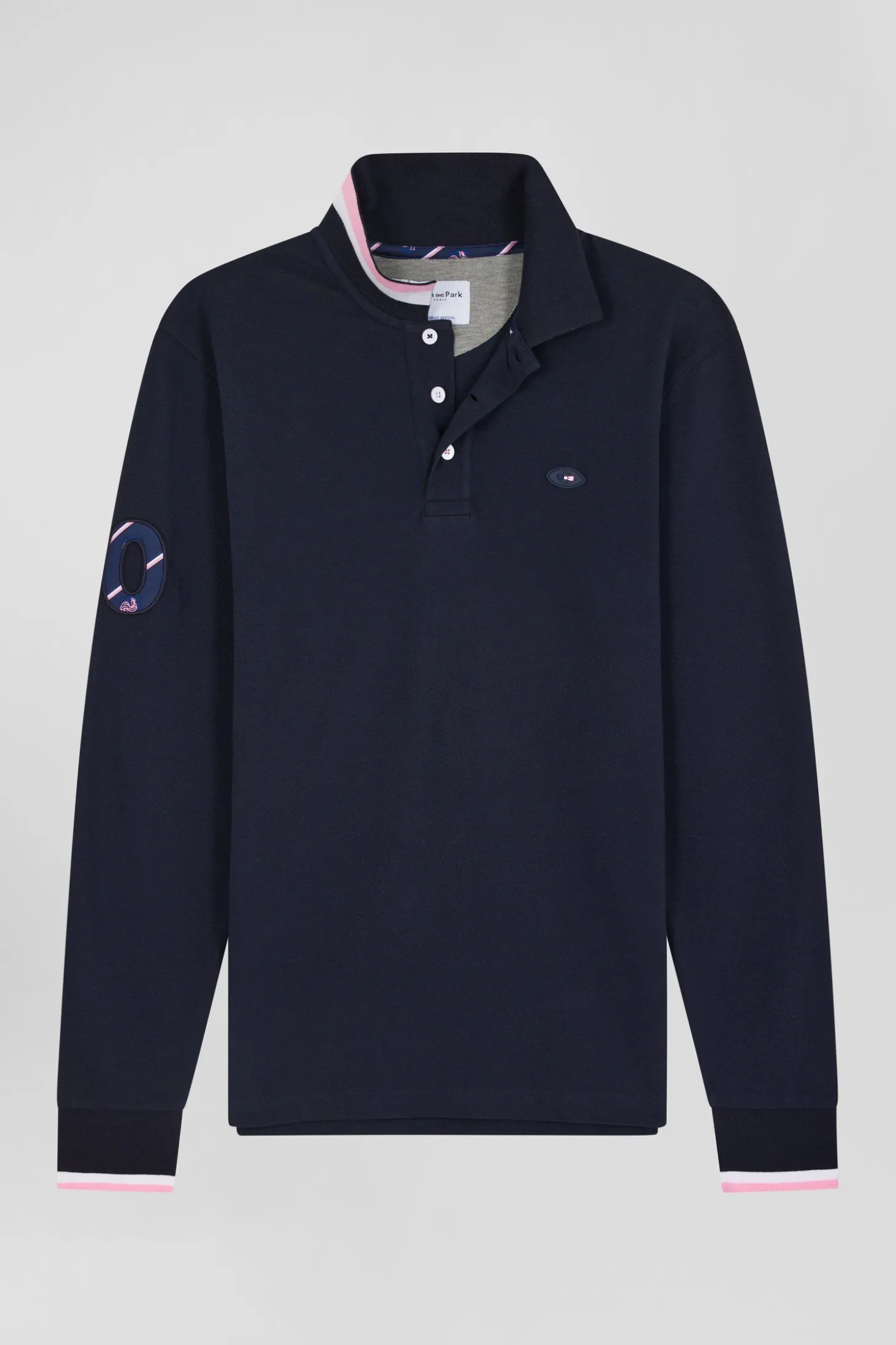 Regular navy long-sleeved cotton piqué polo shirt with XV de France embroidery