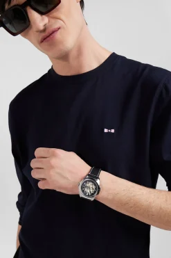 Regular navy long-sleeved cotton T-shirt with N°10 embroidery