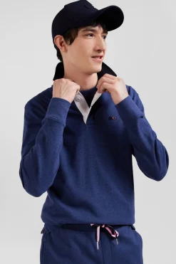 Regular navy long-sleeved cotton rugby shirt with bow tie details